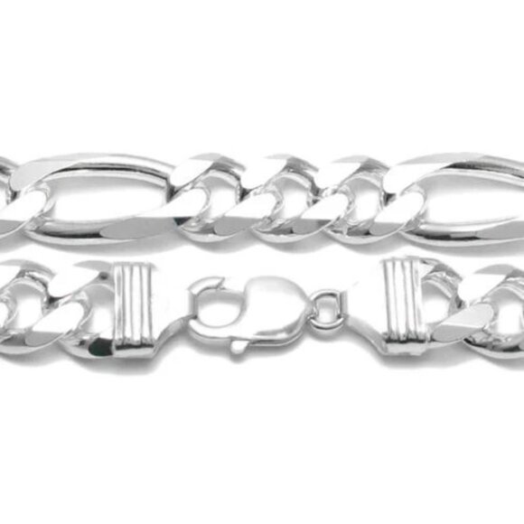 STERLING SILVER FIGARO CHAIN NECKLACE 14MM (GAUGE 400). AVAILABLE IN 5 LENGTHS. - Picture 2 of 3